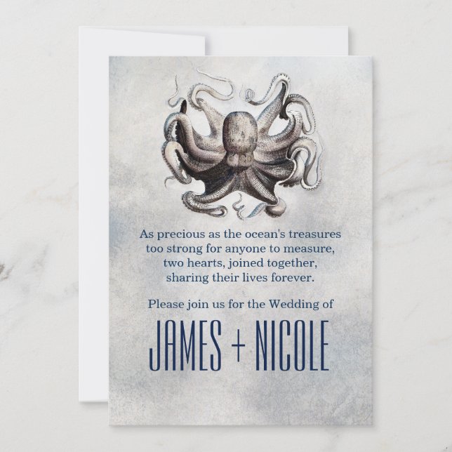 Convite Vintage Octopus Sea Salt Beach Casamentos (Frente)