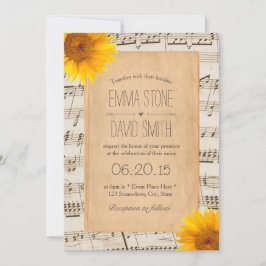 Convite Vintage Old Music Sheet & Sunflower Wedding