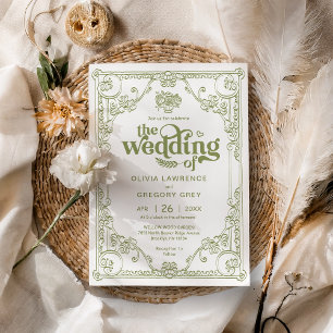 Convite Vintage Olive Green - Casamento antigo