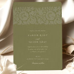 Convite Vintage Olive Green - Casamento Floral<br><div class="desc">Este elegante convite para o casamento apresenta um fundo verde-oliva inspirado em vintage, adornada com um belíssimo design floral. Perfeito para casais que buscam uma mistura de encanto clássico e beleza natural, esse convite é um testemunho da elegância do eterno. A frente mostra os detalhes do casamento em uma fonte...</div>