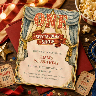 Convite Vintage One Espetáculo de Circo Primeiro Aniversár