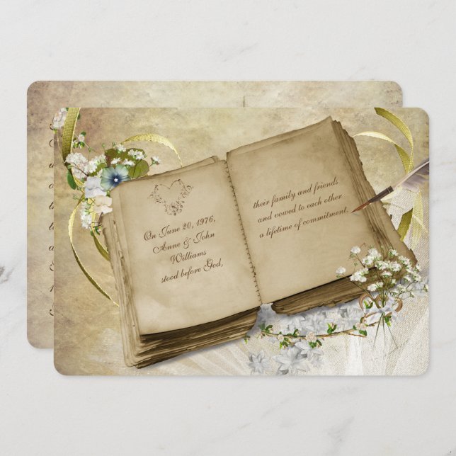Convite Vintage Open Book Vow Renewate (Frente/Verso)