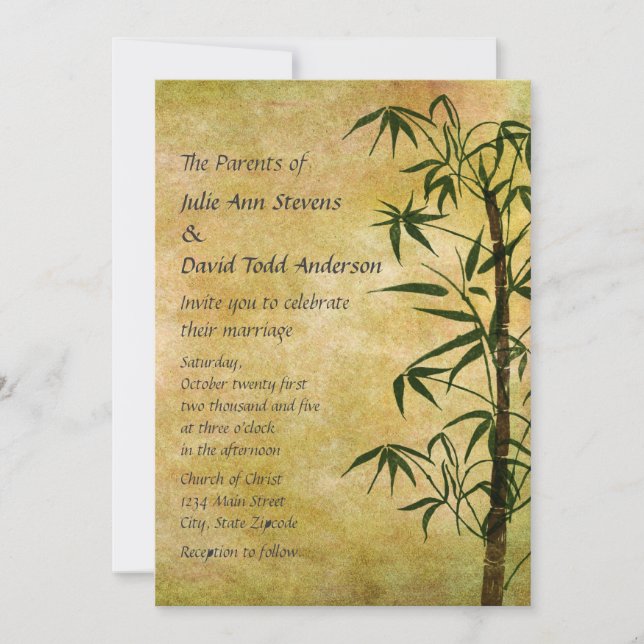 Convite Vintage Oriental Bamboo 2 Casamento (Frente)