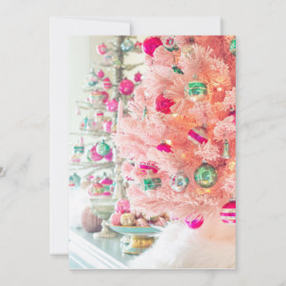 Convite Vintage Ornaments on Pink Christmas Tree Flat Card