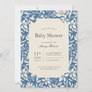 Convite Vintage Painterly Floral (Azul Artístico e bege)