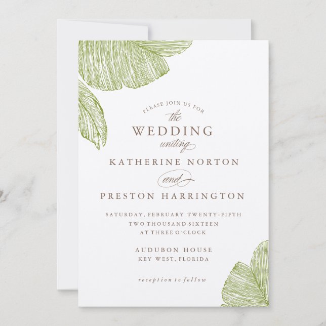 Convite Vintage Palm Destination Beach Wedding Invitation (Frente)