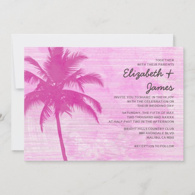 Convite Vintage Palm Trees Beach Wedings Invtions (Frente)