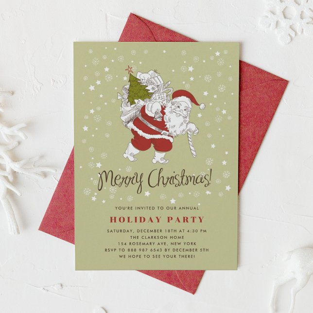 Convite Vintage Papai Noel e Festa de Natal em Flocos de N (Criador carregado)