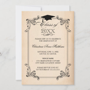 Convite Vintage Paper Look and Ornament Graduation