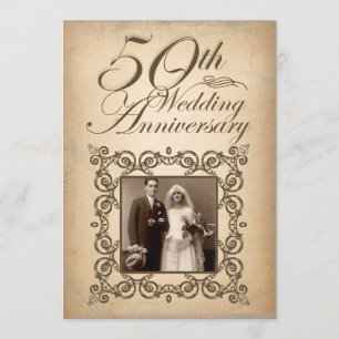 Convite vintage para bodas de ouro de casamento