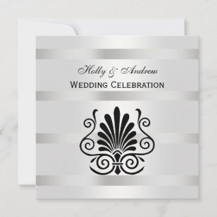 Convite Vintage parece Art Deco Plume Blk Wht SQ Casamento