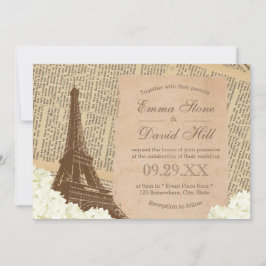 Convite Vintage Paris Eiffel Torre Elegante Casamento Flor