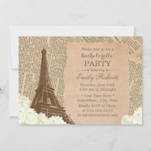 Convite Vintage Paris Eiffel Tower Floral Bachelorette