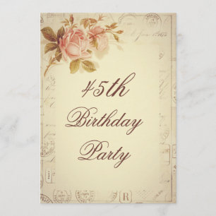 Convite Vintage Paris Postmarks Chic Rosas 45º Aniversár