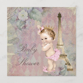 Convite Vintage Paris Princess Floral Chá de fraldas