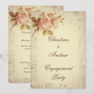 Convite Vintage Paris Selos Chic Rosas Noivado