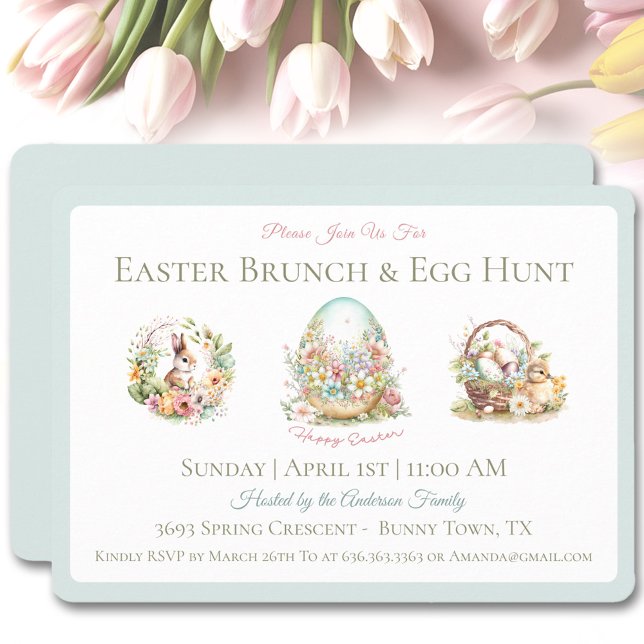 Convite Vintage Páscoa Brunch Ovo Invasão Azul (Vintage Easter Brunch Egg Hunt Blue Invitation)