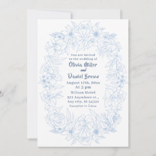 Convite Vintage Pastel Blue Floral Wreath Casamento