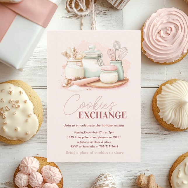 Convite Vintage Pastel Pink & Mint Cookie Exchange (Criador carregado)