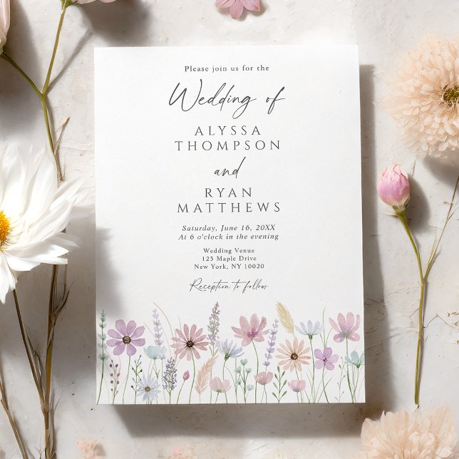 Convite Vintage Pastel Wildflower Meadow Wedding (Criador carregado)