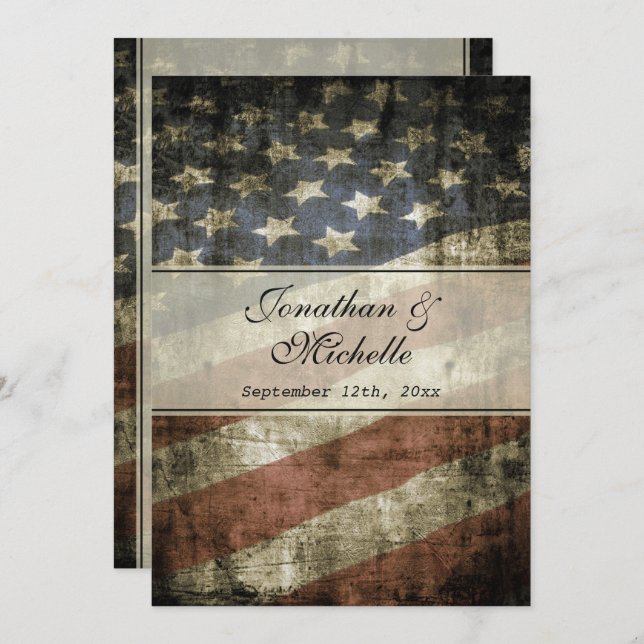 Convite Vintage Patriotic American Flag Wedding (Frente/Verso)