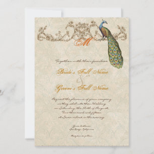 Convite Vintage Peacock & Etchings Casamento Laranja Queim