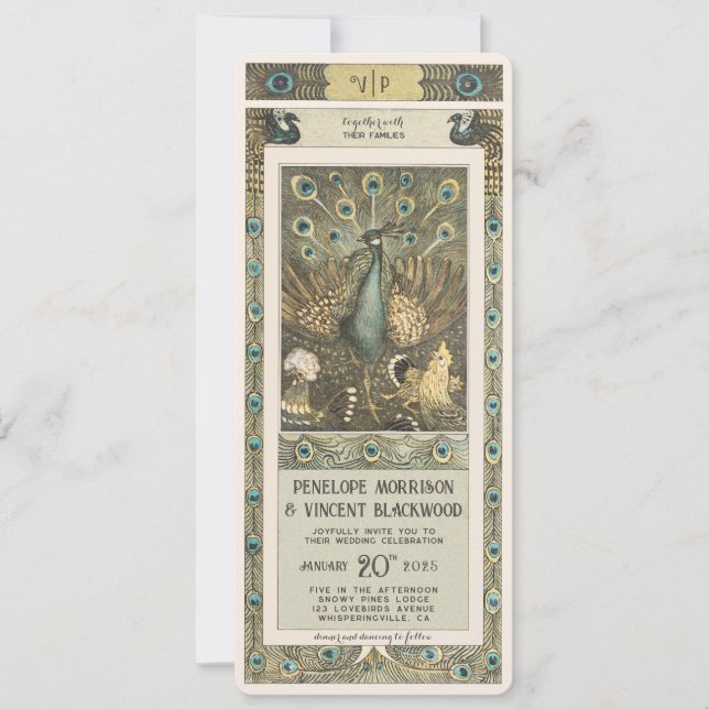 Convite Vintage Peacock Fazenda - Casamento (Frente)