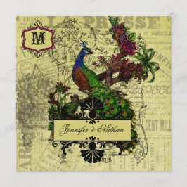 Convite Vintage Peacock Square Weditation