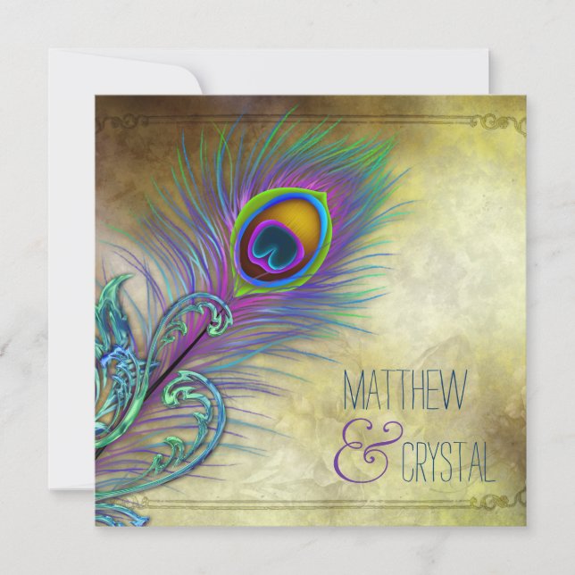Convite Vintage Peacock Wedding (Frente)