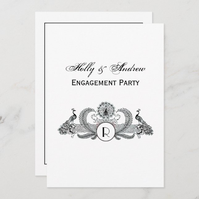 Convite Vintage Peacocks Monograma (Frente/Verso)