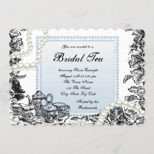 Convite Vintage Pearls Blue Bridal Tea