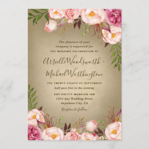 Convite Vintage Peony Rustic Blush Invtions