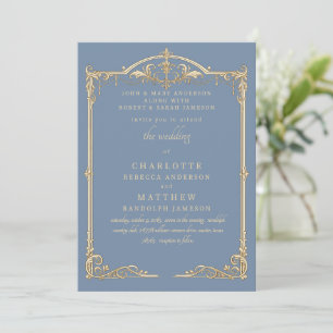 Convite Vintage Periwinkle Quadro de Casamento com Ambos o