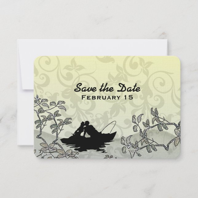 Convite Vintage Pesca Amante Amarelo Azul Salvar Data (Frente)