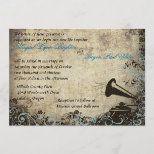 Convite Vintage Phonograph Invitation Light Blue