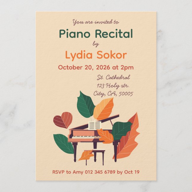 Convite Vintage Piano Recital Invitation with Grand Piano  (Frente)