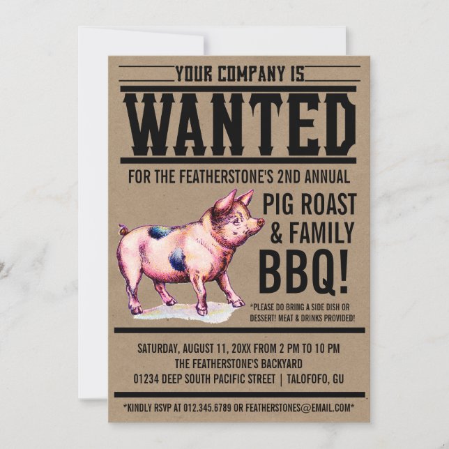 Convite Vintage Pig Roast Family Invances (Frente)