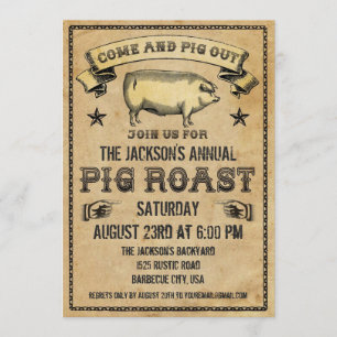 Convite Vintage Pig Roast Invation