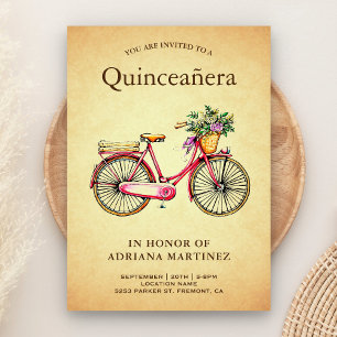 Convite Vintage Pink Bicicleta Floral Quinceanera