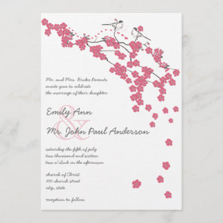 Convite Vintage Pink Cherry Blossom Chickadee Casamento
