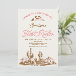 Convite Vintage Pink CowGirl First Rodeo primeiro aniversa