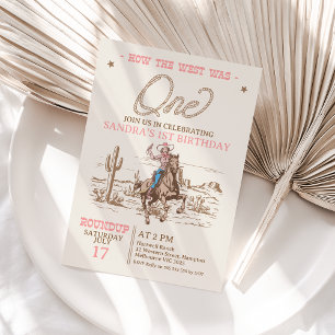 Convite Vintage Pink Cowgirl How The West One primeiro ani