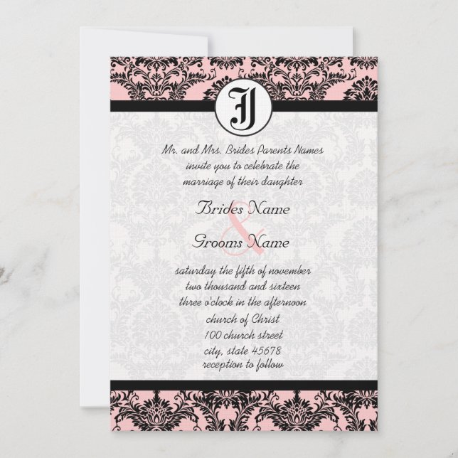 Convite Vintage Pink Damask Your Photo Wedding Invitations (Frente)