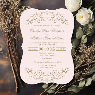 Convite Vintage Pink e Antiguamente Dourado Casamento Farm