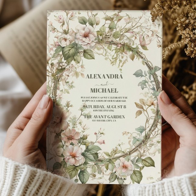 Convite Vintage Pink Floral Art Nouveau Casamento (Criador carregado)