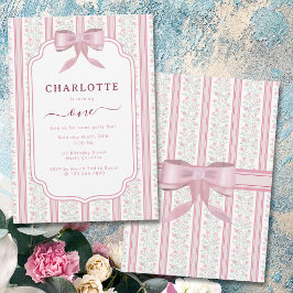 Convite Vintage Pink Floral Coquette Bow Birthday Party