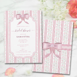 Convite Vintage Pink Floral Coquette Bow Bridal Shower