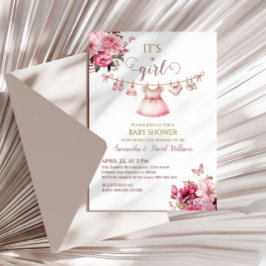 Convite Vintage Pink Floral É um Chá de fraldas de Garota