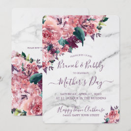 Convite Vintage Pink Floral Marble Dia de as mães Brunch