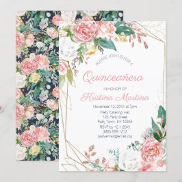 Convite Vintage Pink Floral Quinceañera Aniversário